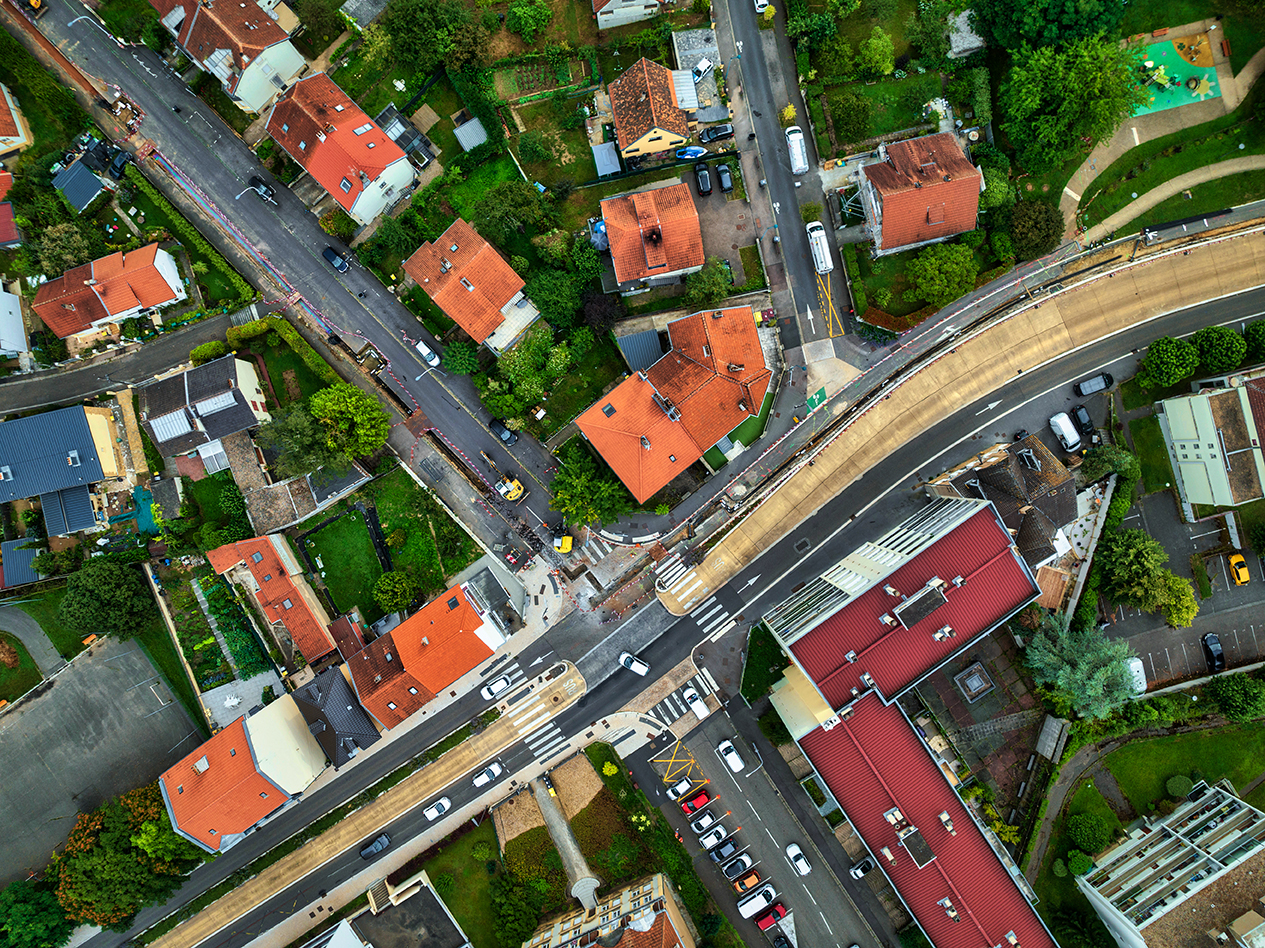 Vue du ciel des travaux de terrassement menées par SMTPF à Metz pour le réseau de chaleur